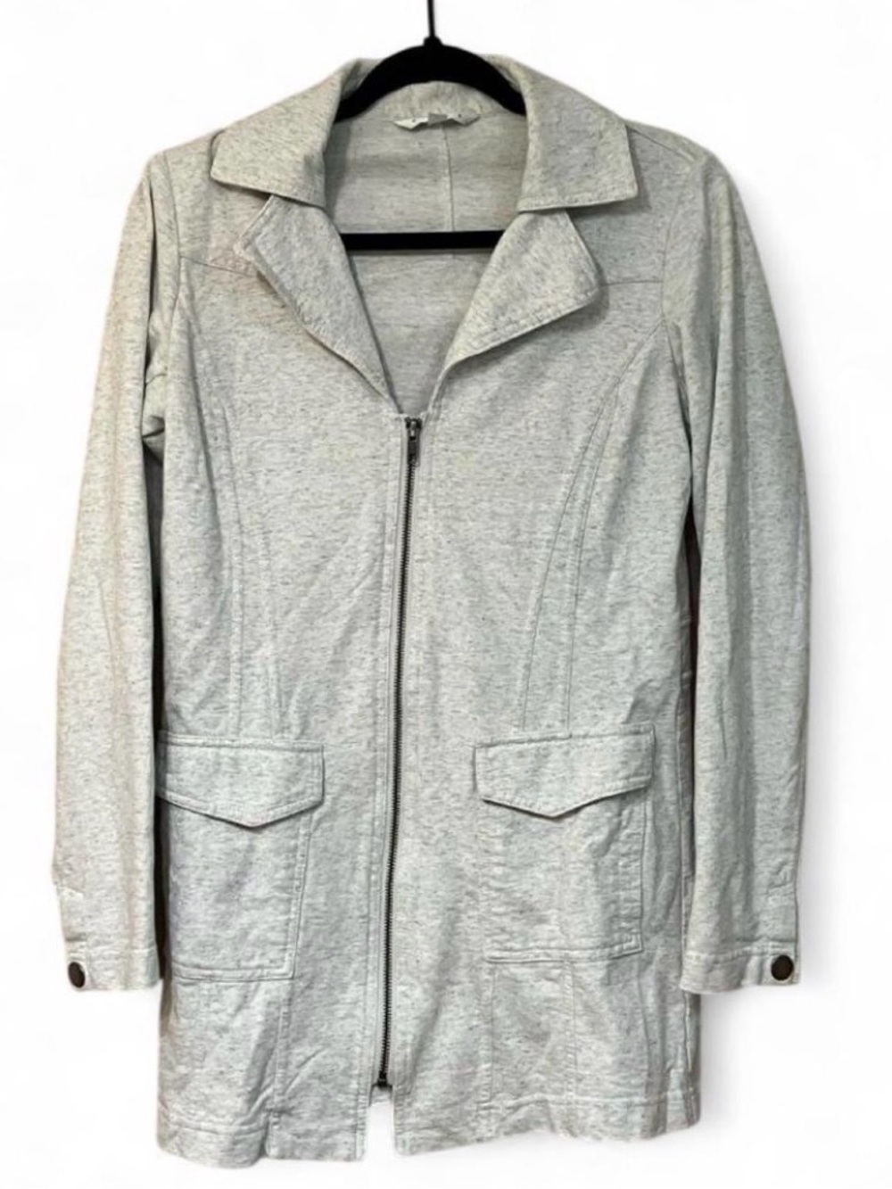 CAbi Light Gray Zip-Front Long Jacket